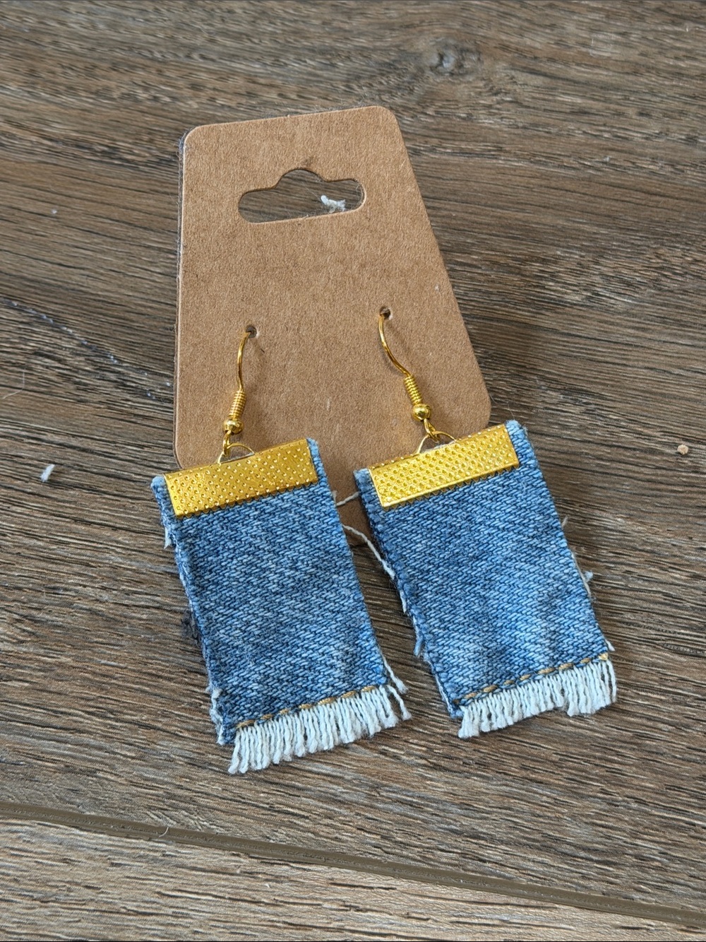 Gold & Denim Fringe Drop Earrings by